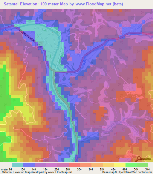 Setamai,Japan Elevation Map