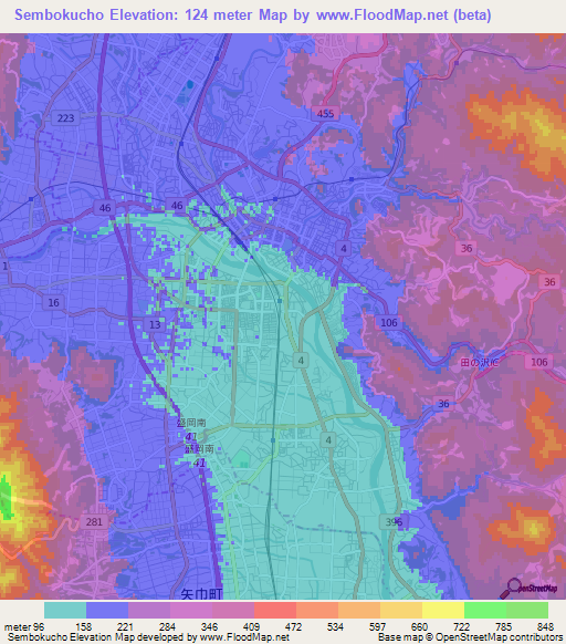 Sembokucho,Japan Elevation Map
