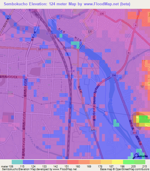 Sembokucho,Japan Elevation Map