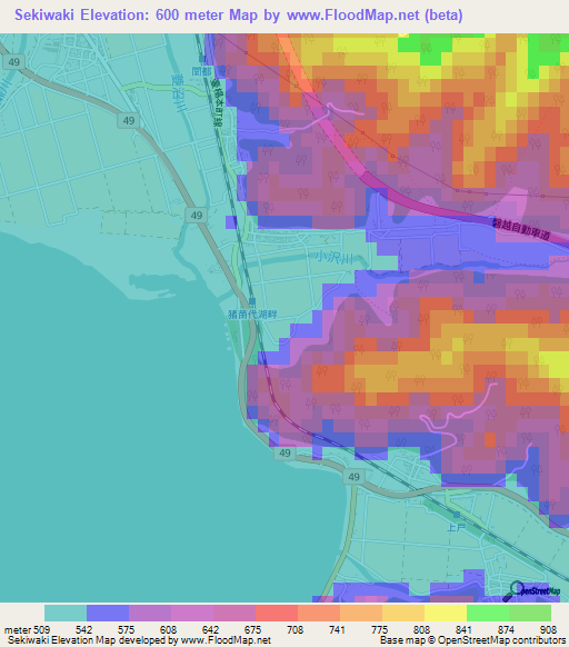 Sekiwaki,Japan Elevation Map