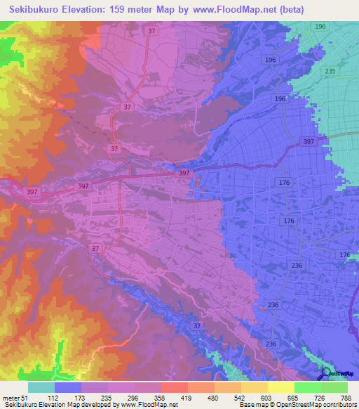 Sekibukuro,Japan Elevation Map