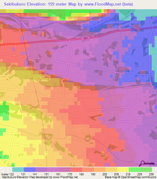 Sekibukuro,Japan Elevation Map