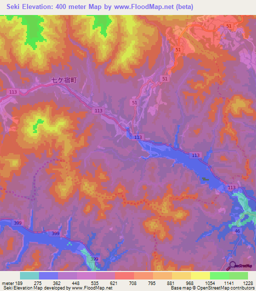 Seki,Japan Elevation Map