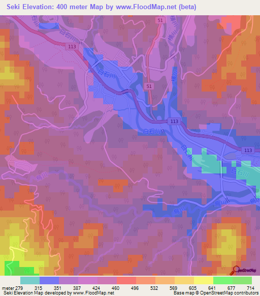 Seki,Japan Elevation Map