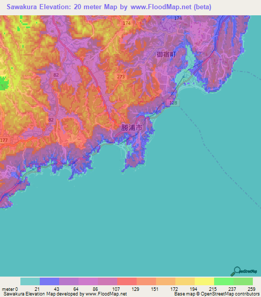 Sawakura,Japan Elevation Map