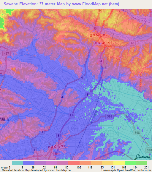 Sawabe,Japan Elevation Map