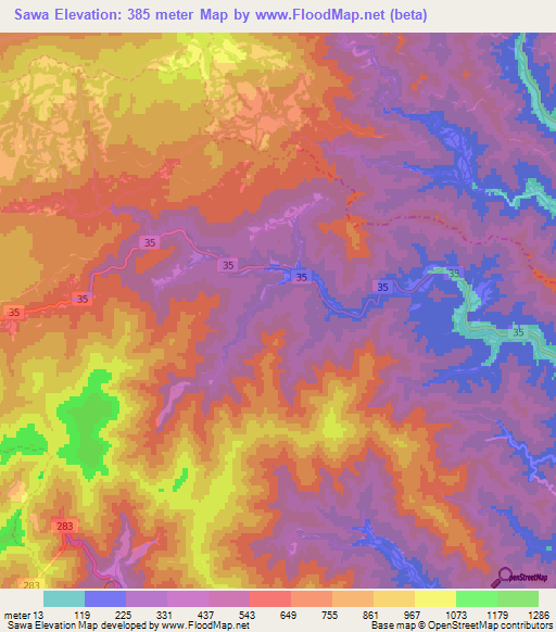 Sawa,Japan Elevation Map