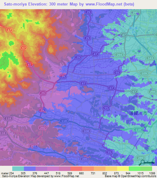 Sato-moriya,Japan Elevation Map