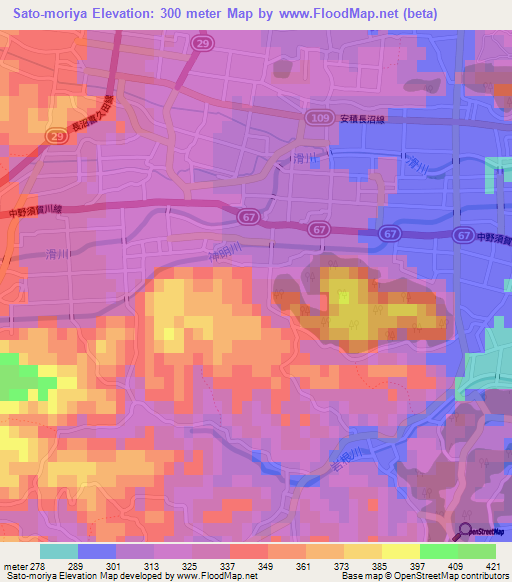Sato-moriya,Japan Elevation Map