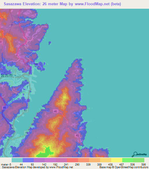 Sasazawa,Japan Elevation Map