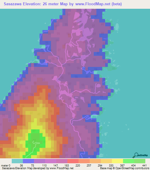 Sasazawa,Japan Elevation Map