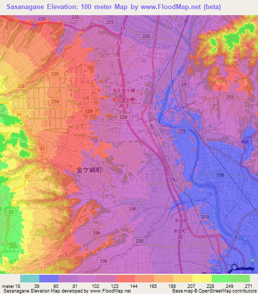 Sasanagane,Japan Elevation Map