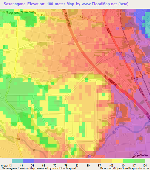 Sasanagane,Japan Elevation Map