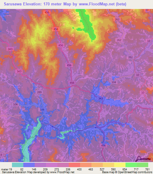 Sarusawa,Japan Elevation Map
