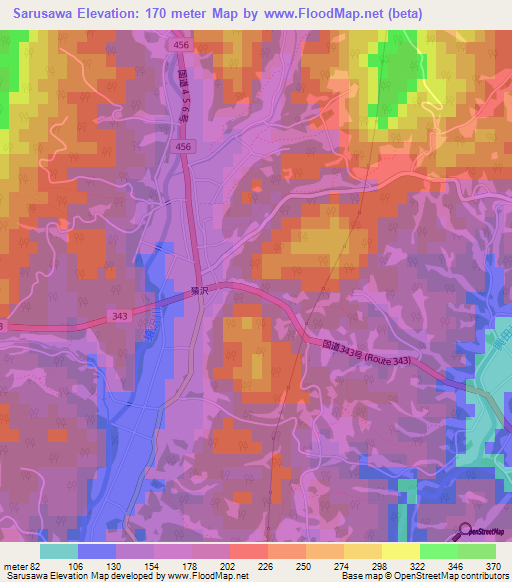Sarusawa,Japan Elevation Map