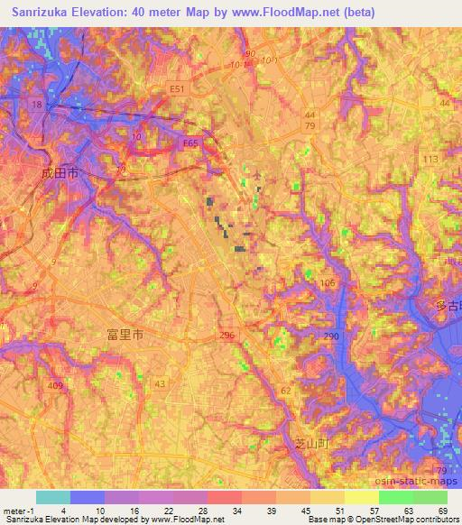 Sanrizuka,Japan Elevation Map