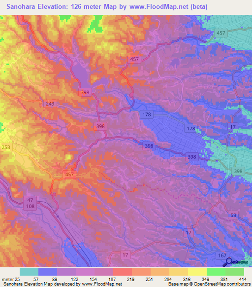 Sanohara,Japan Elevation Map