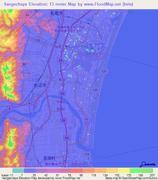 Sangechaya,Japan Elevation Map