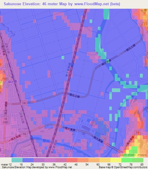 Sakunose,Japan Elevation Map