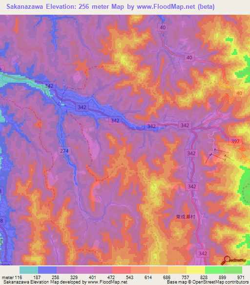 Sakanazawa,Japan Elevation Map