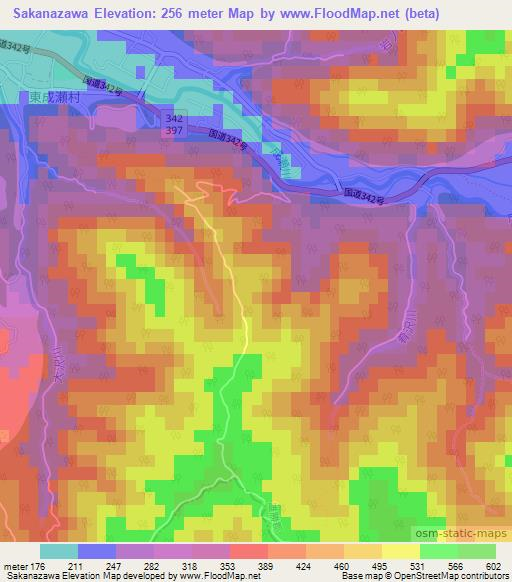Sakanazawa,Japan Elevation Map