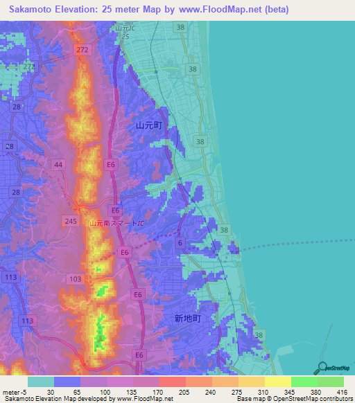 Sakamoto,Japan Elevation Map