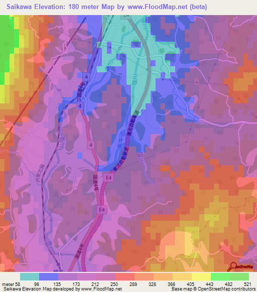 Saikawa,Japan Elevation Map