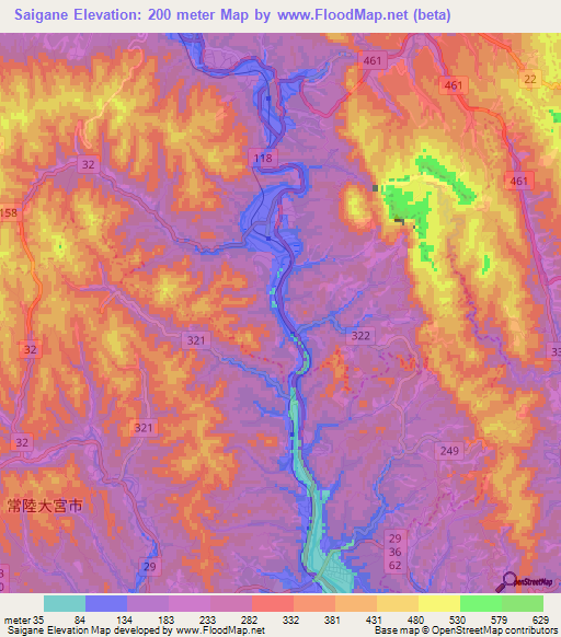 Saigane,Japan Elevation Map
