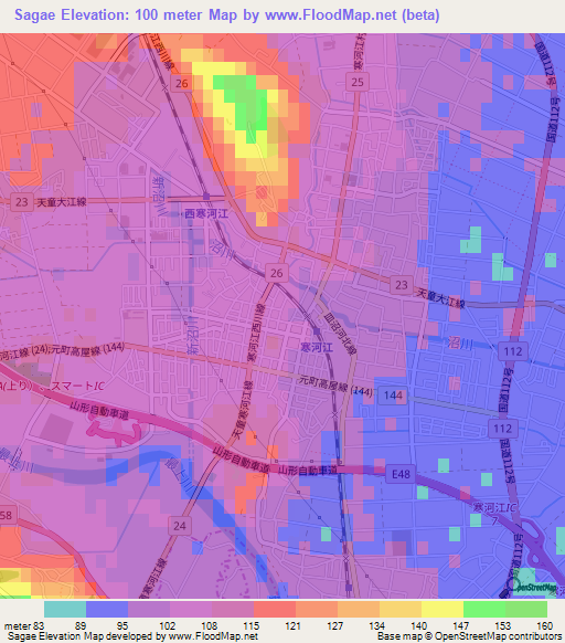 Sagae,Japan Elevation Map