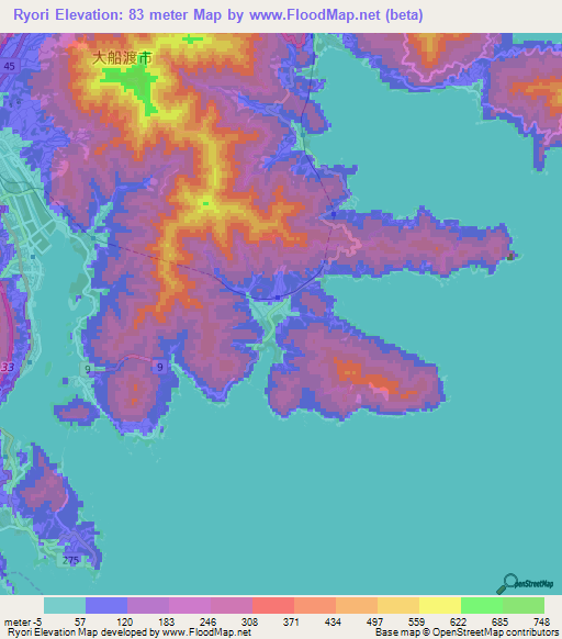 Ryori,Japan Elevation Map