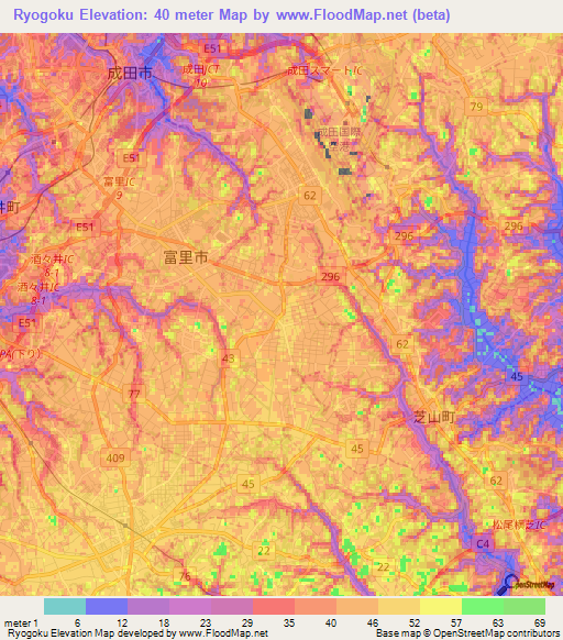 Ryogoku,Japan Elevation Map