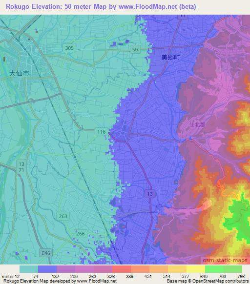 Rokugo,Japan Elevation Map