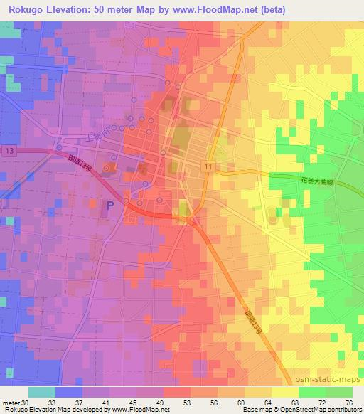 Rokugo,Japan Elevation Map