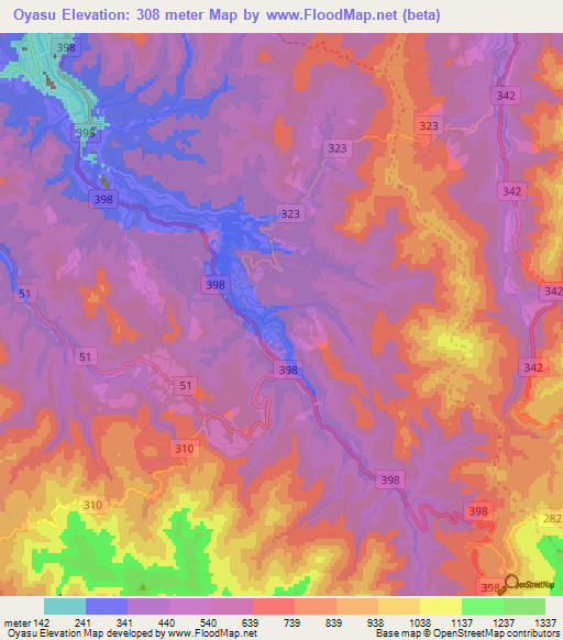 Oyasu,Japan Elevation Map