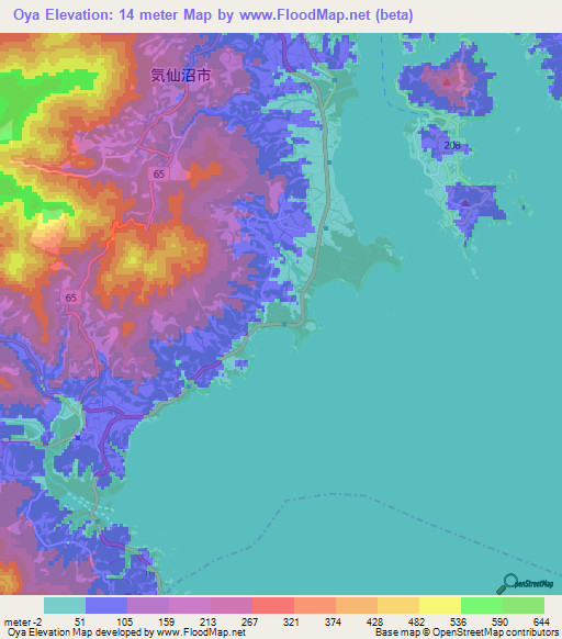 Oya,Japan Elevation Map