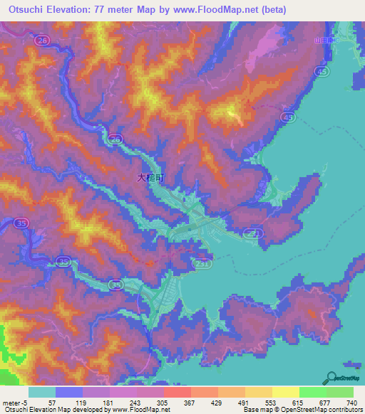 Otsuchi,Japan Elevation Map