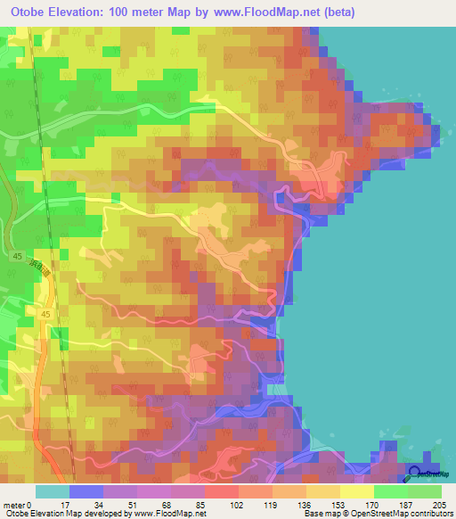 Otobe,Japan Elevation Map