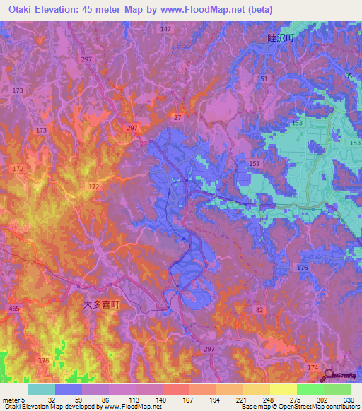Otaki,Japan Elevation Map