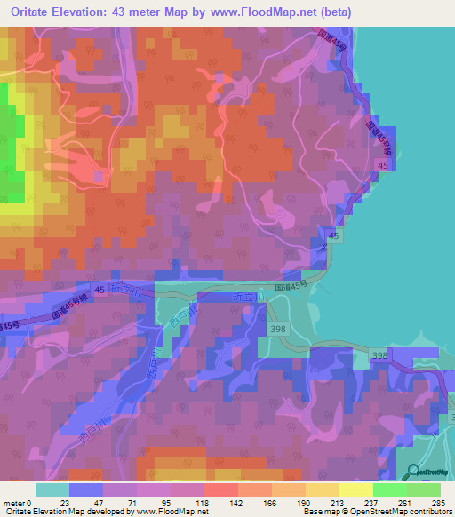Oritate,Japan Elevation Map