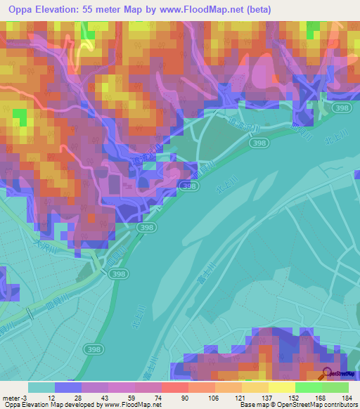 Oppa,Japan Elevation Map