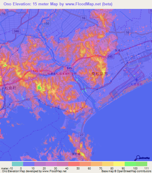 Ono,Japan Elevation Map