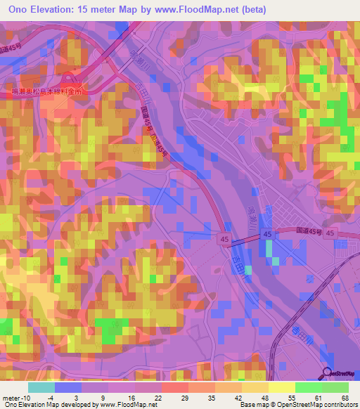 Ono,Japan Elevation Map