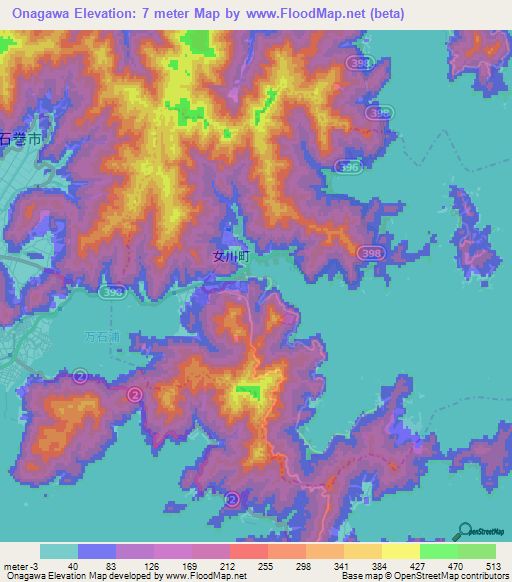 Onagawa,Japan Elevation Map