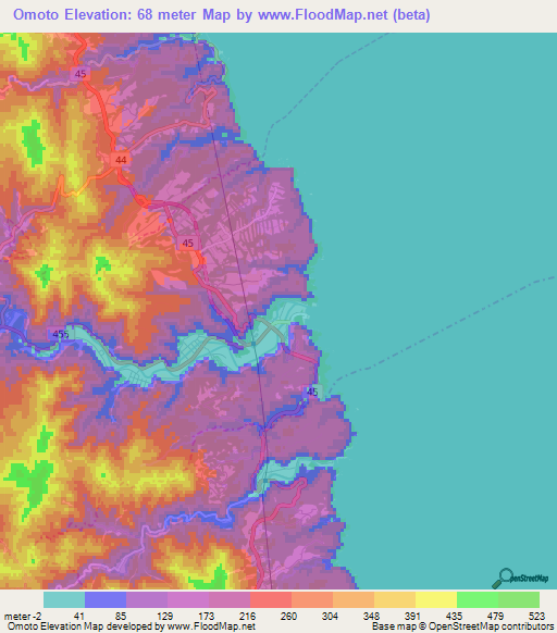 Omoto,Japan Elevation Map