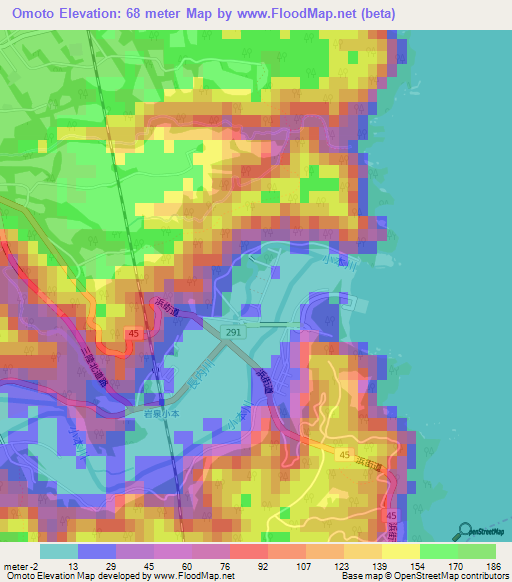 Omoto,Japan Elevation Map