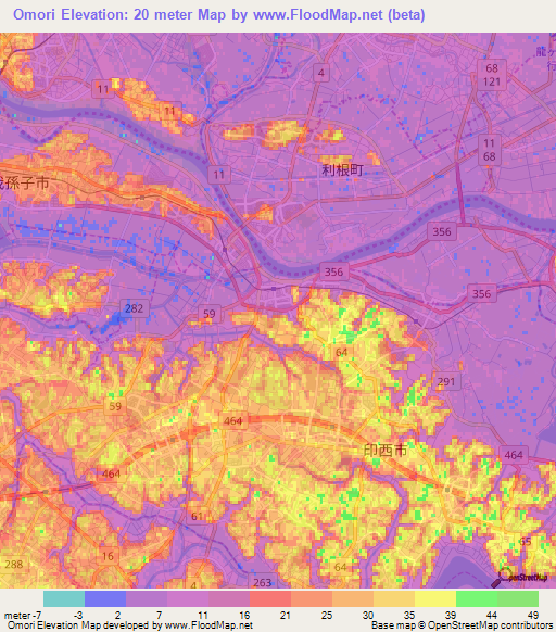Omori,Japan Elevation Map