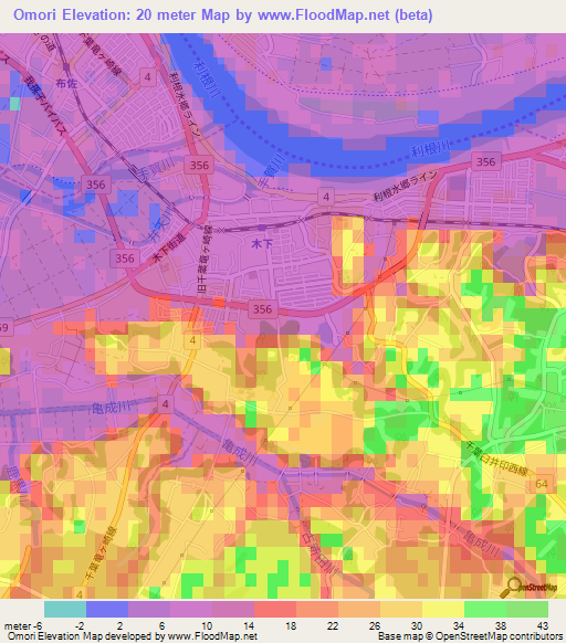Omori,Japan Elevation Map