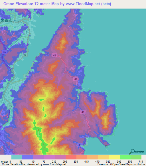Omoe,Japan Elevation Map
