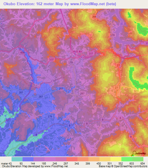 Okubo,Japan Elevation Map