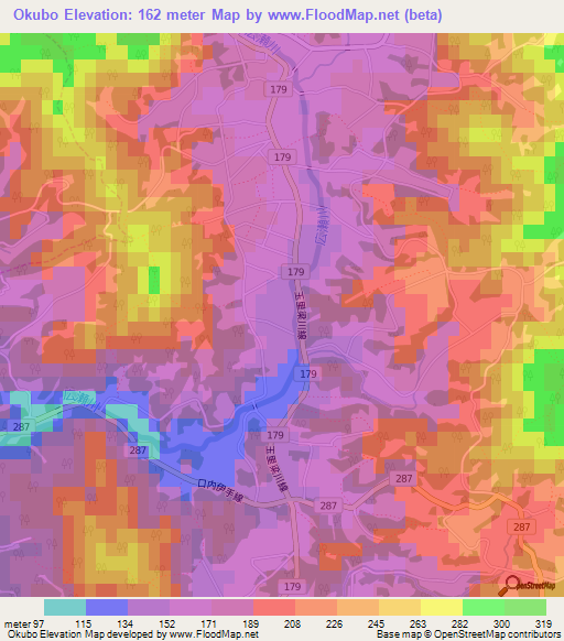 Okubo,Japan Elevation Map